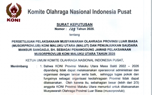 Mansur Sangaji Ditunjuk Jadi Penanggung Jawab Musorprovlub KONI Malut